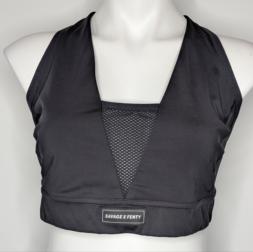 Savage X Fenty Black Mesh Panel Athletic Exercise Workout Sports Bra 2X - Picture 1 of 9